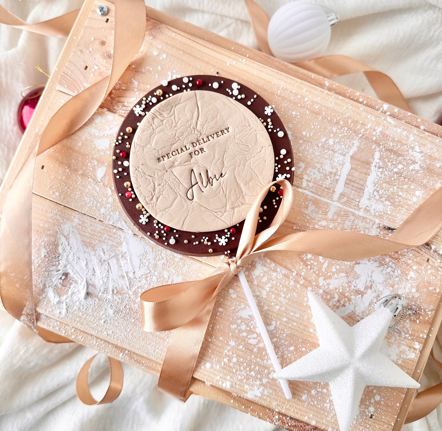 Special delivery personalised chocolate lollypop