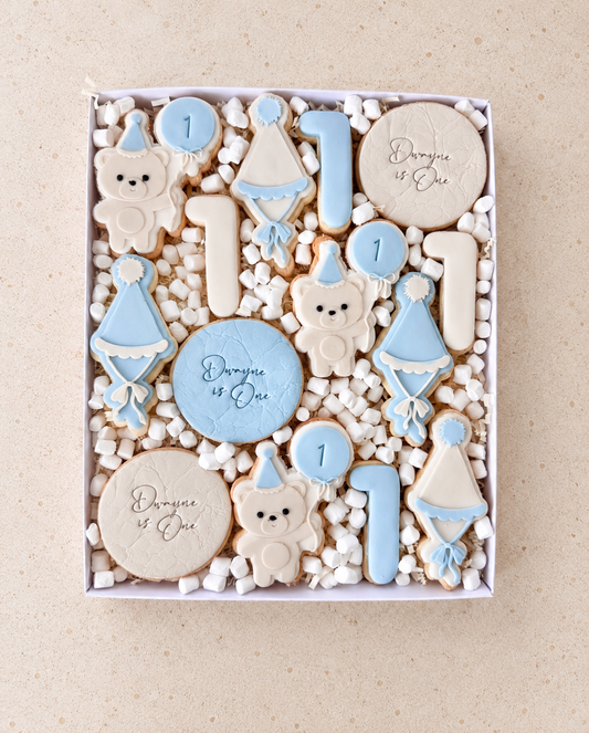 Teddy themed bear birthday shortbread box