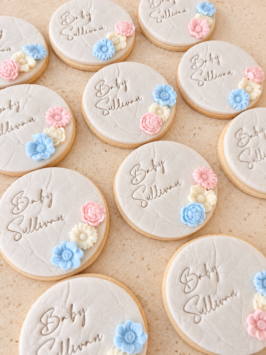 Floral themed shortbread biscuits