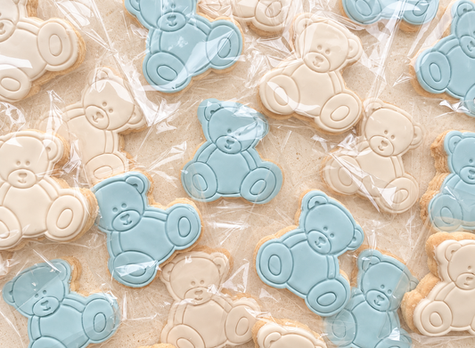 Teddy bear themed shortbread biscuits