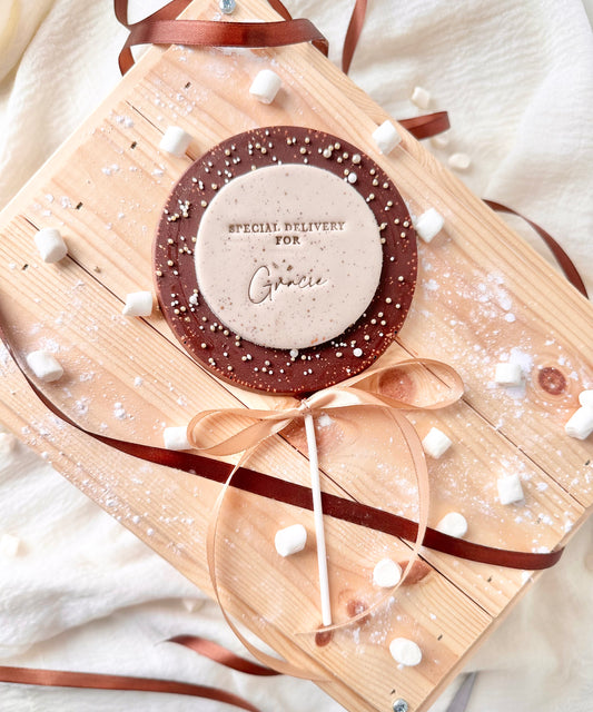 Personalised Elf Arrival Chocolate Lollipop